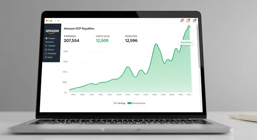 KDP royalties dashboard showing upward trending earnings graph from Kindle publishing